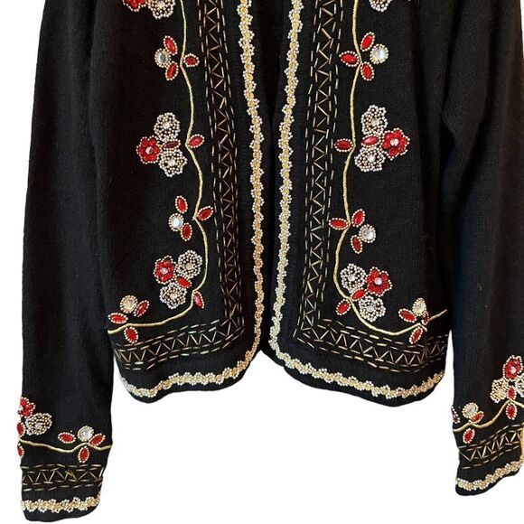 Vintage 80’s Pierre Cardin Black Silk Angora Beaded Cardigan - Picture 4 of 11